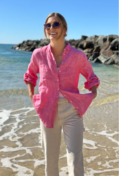 Boyfriend Linen Shirt  - Raspberry Chambray | The Hut