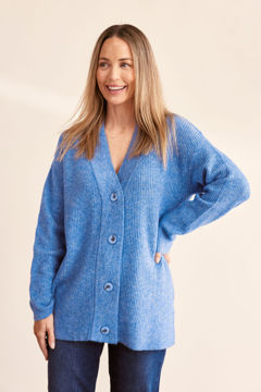 Button Thru Rib Cardigan - Denim | Seesaw