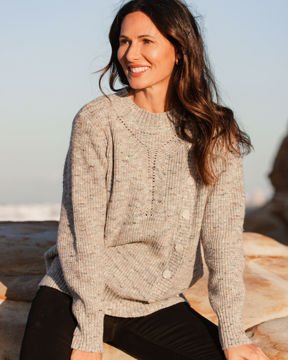Mock Neck Button Detail Sweater - Oatmeal | Seesaw