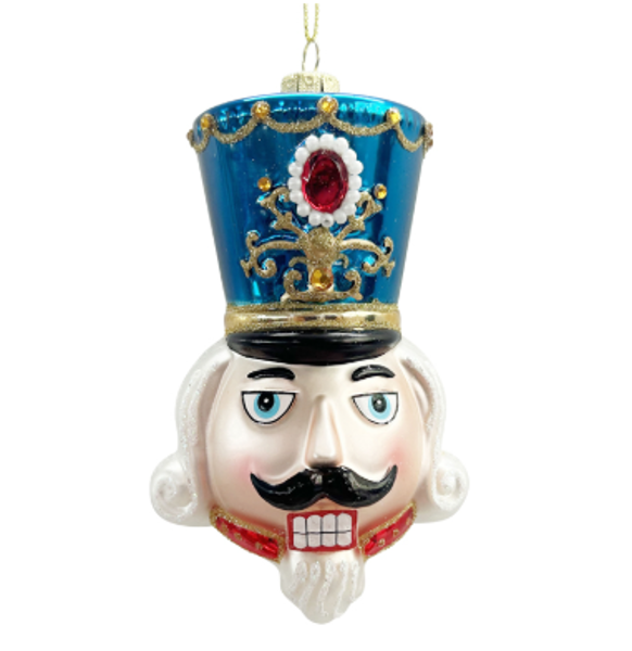 GLASS NUTCRACKER HEAD ORNMNT- Blue  | Christmas