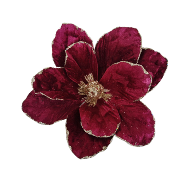 CLIP ON VELVET MAGNOLIA - BURGUND | Christmas
