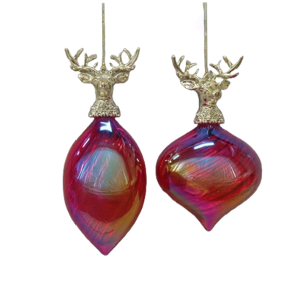 PLASTIC RED GOLD DEER BAUBLE - ASSORTED | Christmas