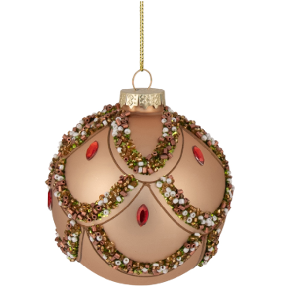 GLASS BAUBLE - GOLD RED JEWEL | Christmas