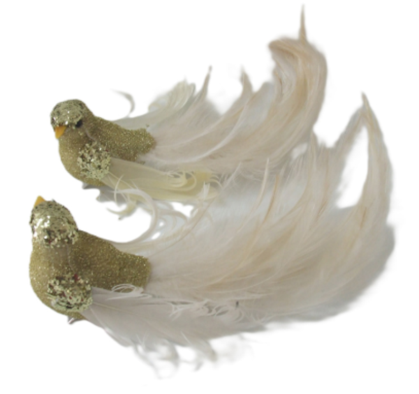 CLIP ON BIRD GOLD CREAM - ASSORTED | Christmas