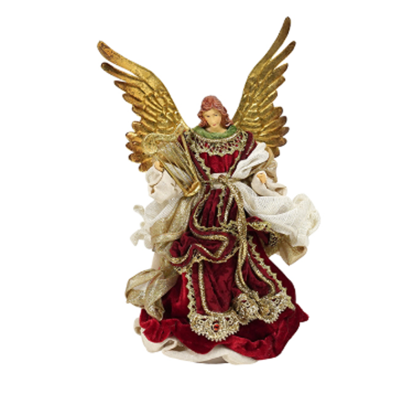 RED GOLD ANGEL WITH HARP | Christmas