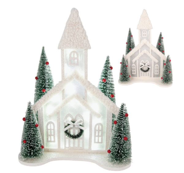 MDF LED WHITE GREEN RED CHURCH | Christmas