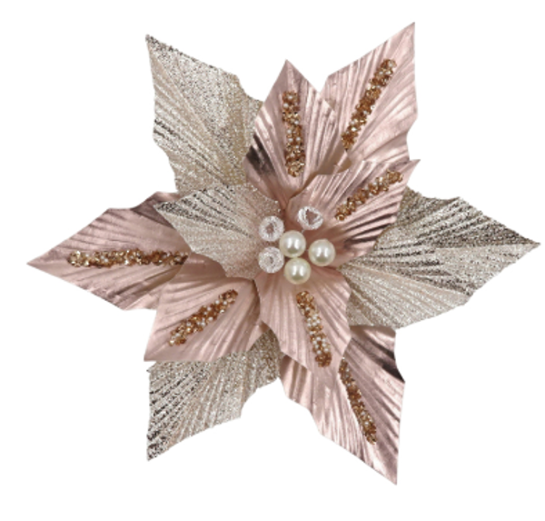FABRIC CLIP POINSTTIA PINK CHAMP LEAVES | Christmas