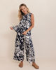 Cowl Neck Button Back Top - Vine Print Navy | Seesaw