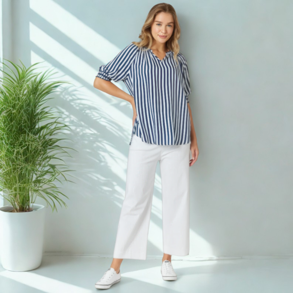 Harlequin Stripe Print Top - Navy/White | Threadz