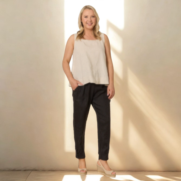 Sarah Linen Pleat Hem Pant - Black | Gordon Smith