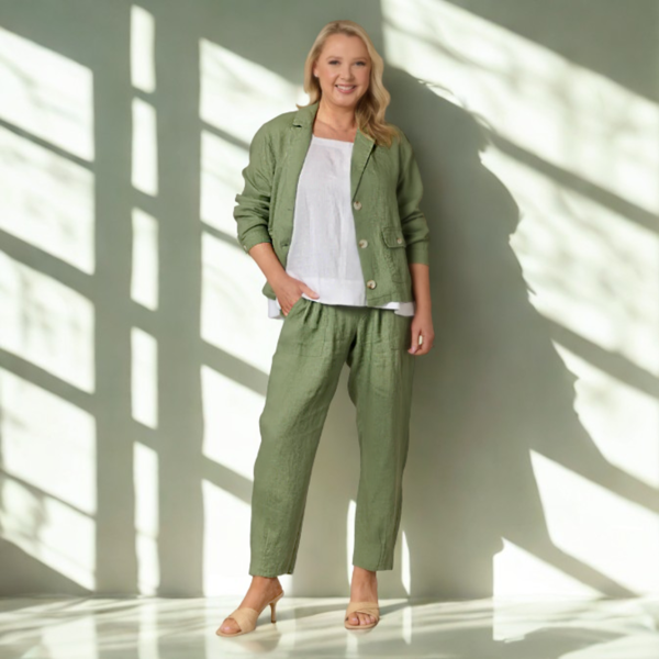 Sarah Linen Pleat Hem Pant - Khaki | Gordon Smith