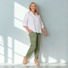 Sarah Linen Pleat Hem Pant - Khaki | Gordon Smith
