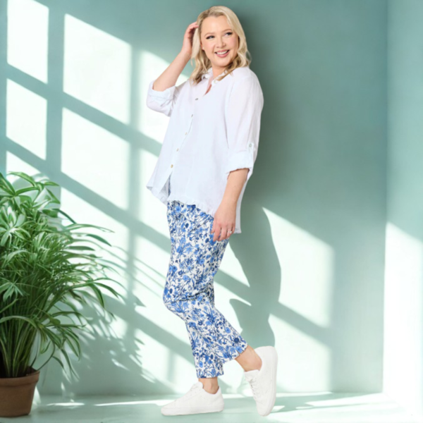 Alexandria Floral Print Pant - Blue/White | Gordon Smith