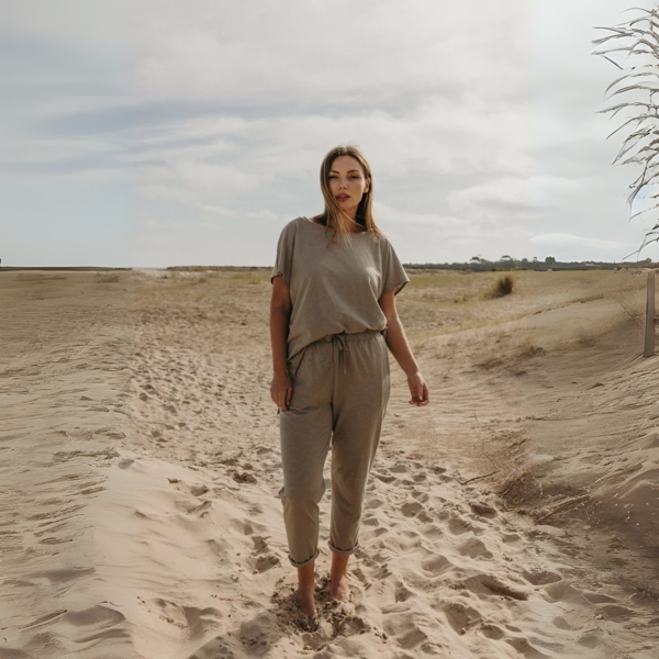 Shoreline Fine Slub Cotton T-Shirt - Khaki | Talamaya