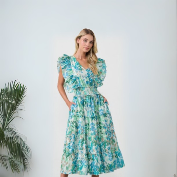 Butterfly Shape Dress  w/Lurex Sparkle - Blue | Holmes & Fallon