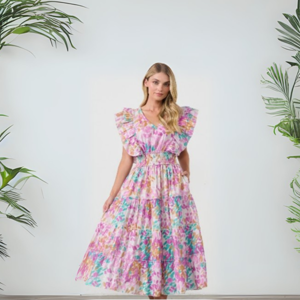 	Butterfly Shape Dress w/Lurex Sparkle - Pink | Holmes & Fallon