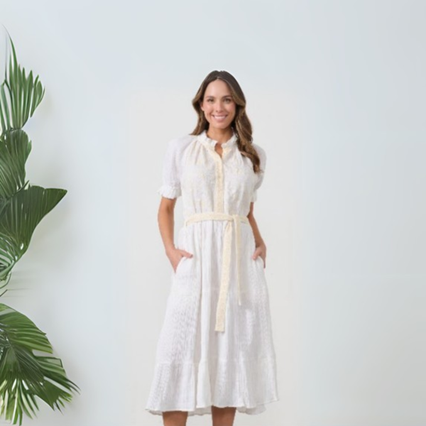 Embroidered dress & Belt- White | Caju