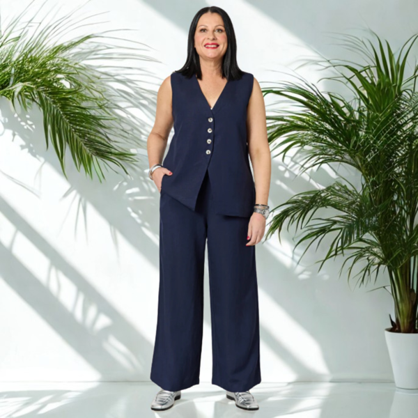Lino Wide Leg Pant - Navy | Gordon Smith
