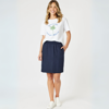 Lino Stitch Hem Detail Skirt - Navy | Gordon Smith