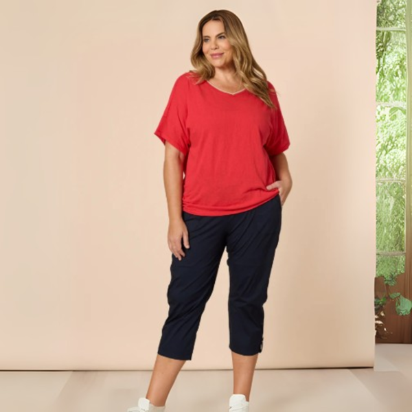 Santorini Cropped Cotton Pant - Navy | Threadz