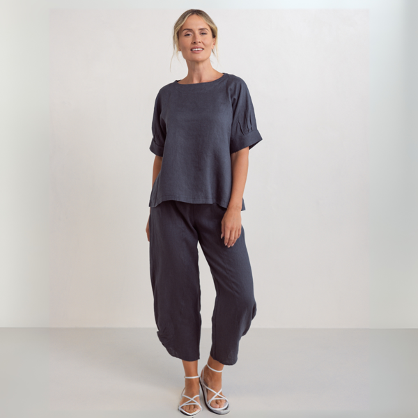 Cuff Sleeve A Line Top - Charcoal | Seesaw