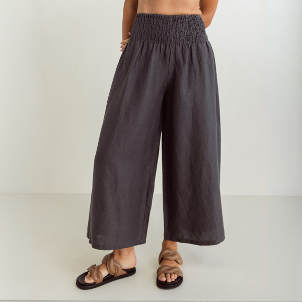 Shirred Waist Cotton Pant - Charcoal | Seesaw