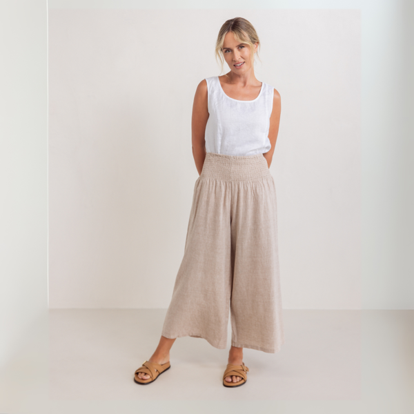 Shirred Waist Cotton Pant - Natural | Seesaw