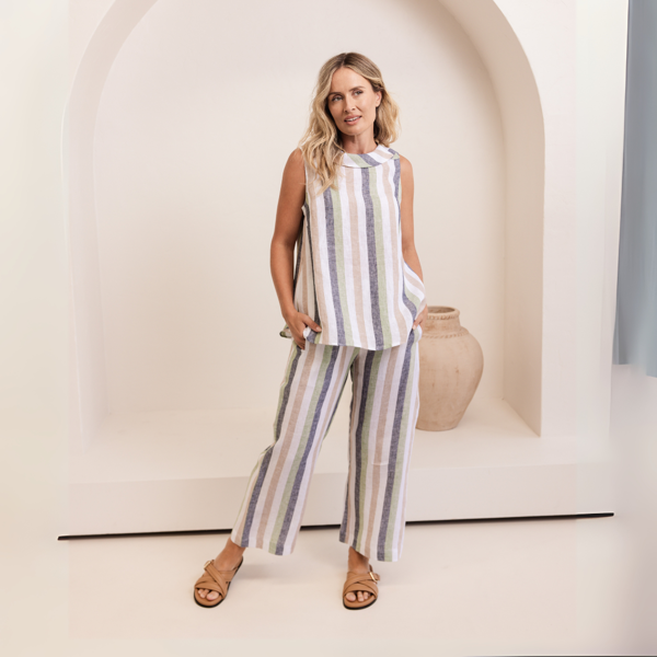 7/8 Elastic Waist Wide Leg Pant - Multi Stripe | Seesaw