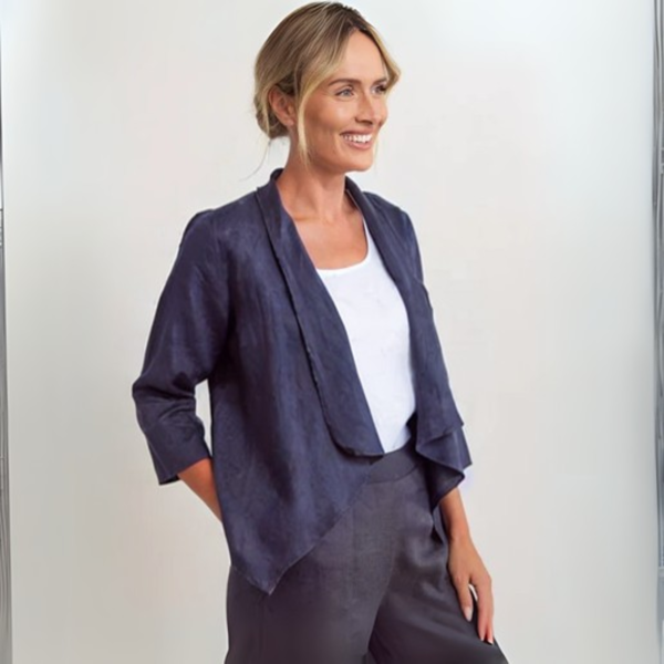 3/4 Sleeve Open Drape Jacket - Navy | Seesaw