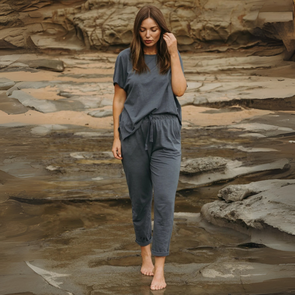 Shoreline Fine Slub Cotton T-Shirt - Pool | Talamaya