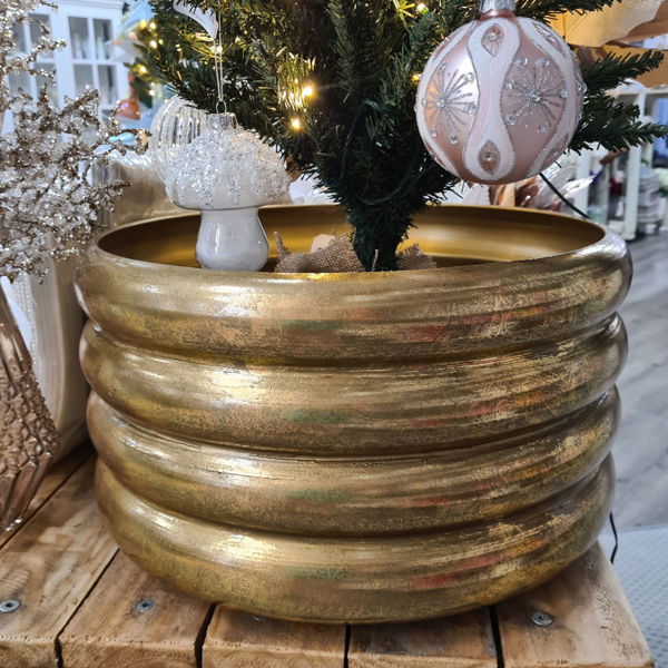 METAL RIBBED TREE POT GOLD- LARGE | CHRISTMAS