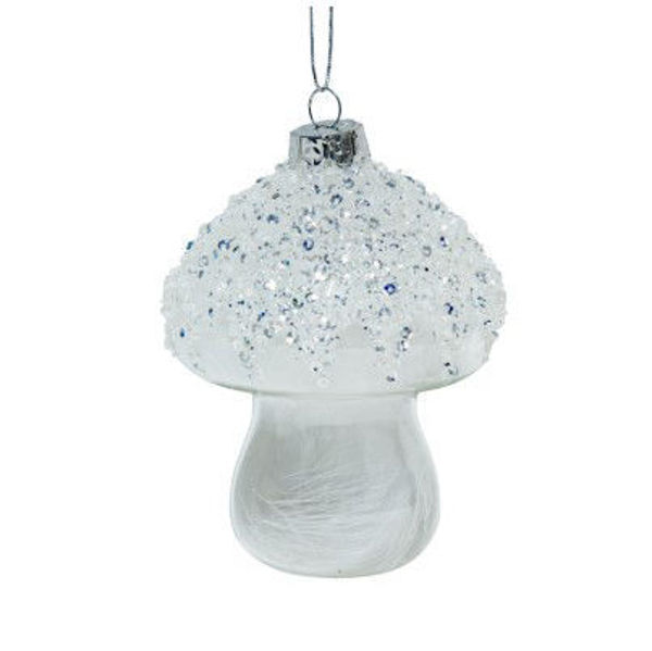 GLASS 10CM MUSHROOM DEC WHITE | Christmas