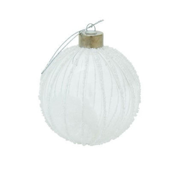 GLASS CLEAR WHITE BAUBLE- 10CM  | Christmas