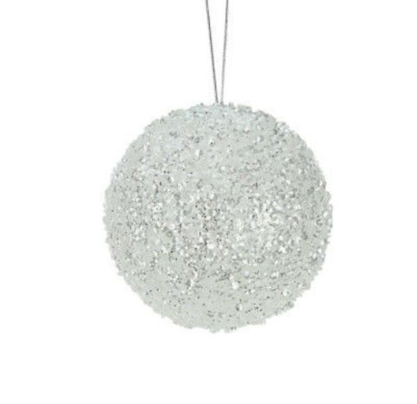 Picture of STYRO BEADED SEQUIN BALL- WHITE  | MEDIUM 15CM