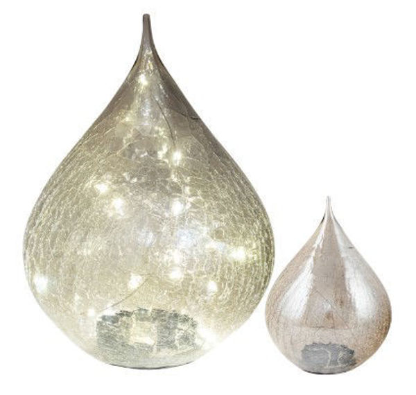 GLASS LED PLATINUM TEARDROP - LARGE | CHRISTMAS