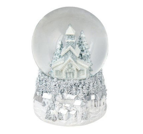 RESIN CHURCH SNOWGLOBE- SILVER/WHITE | LARGE 17CM