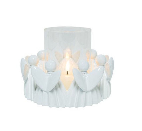 RESIN WHITE ANGEL CANDLE HURRICANE | CHRISTMAS