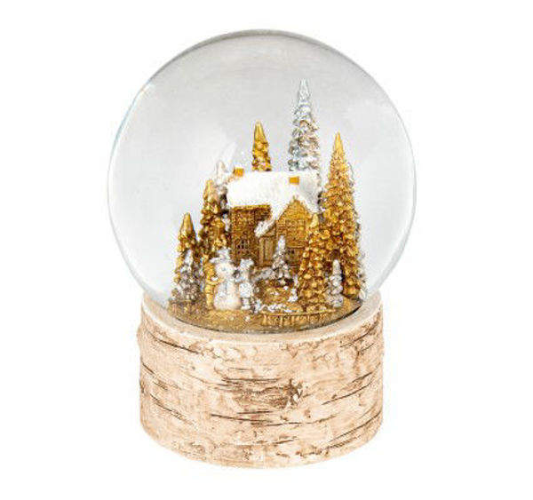 RESIN SNOW GLOBE - GOLD BIRCH HOUSE IN TREES | LARGE 15.5CM