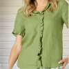 Tiffany Ruffle Linen Top - Basil | Gordon Smith
