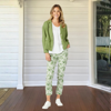 Alexandria Floral Print Pant - Basil/White | Gordon Smith