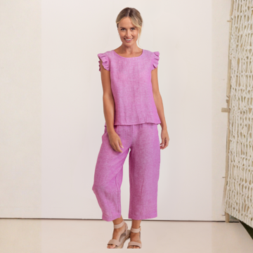 Ruffle Sleeve Button Back Top - Raspberry | Seesaw
