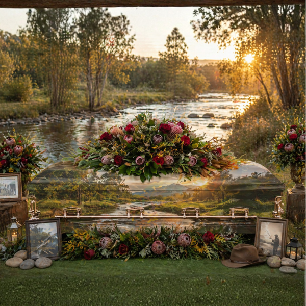 Deluxe Casket Cover  | Australian Natives + Roses 130 - 160cm