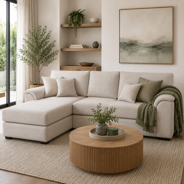 Wallacia 3 Seater with Reversible Chase  Warwick Kindred Fawn Fabric