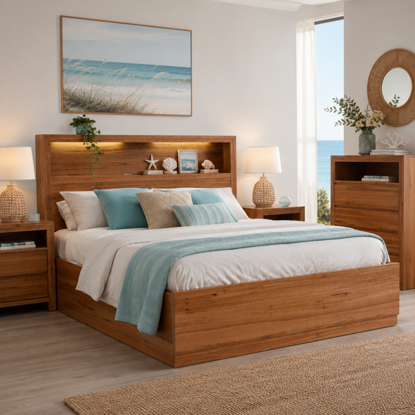 Cooggie Gas Lift Bed  Wormy Chestnut Veneer - Natural Finish