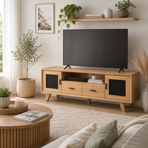 Lark Entertainment Unit  Black Rattan
