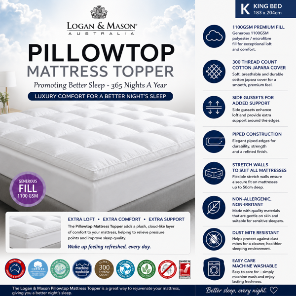 Pillow Top Mattress Protector - King  Logan & Mason