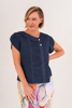 Linen 2 Button Short Sleeve Cowl Neck Top - Navy  Seesaw
