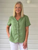 Audrey Ruffle Detail Linen Top – Fern | Gordon Smith